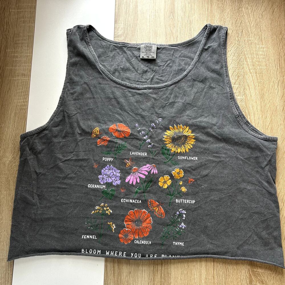 Bloom Where You Are Planted Women's Floral Cropped Graphic Tank Top Size XL